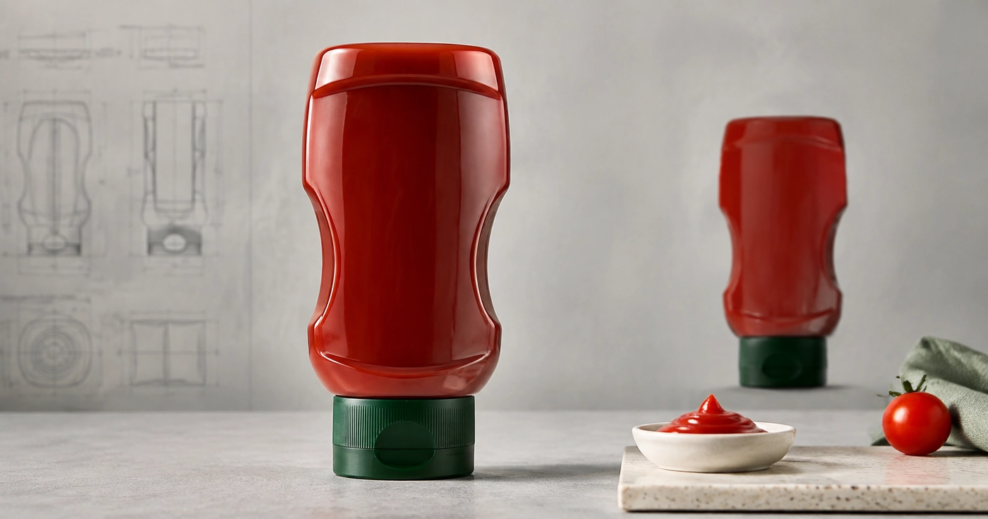 Bouteilles de ketchup personnalisées conçues pour être utilisées tête en bas
