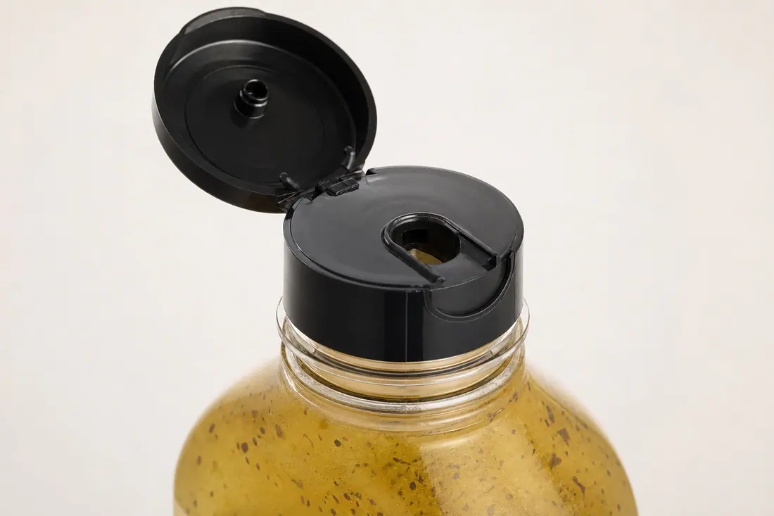 Bouteilles transparentes pour vinaigrette détail du bouchon et de l'étanchéité