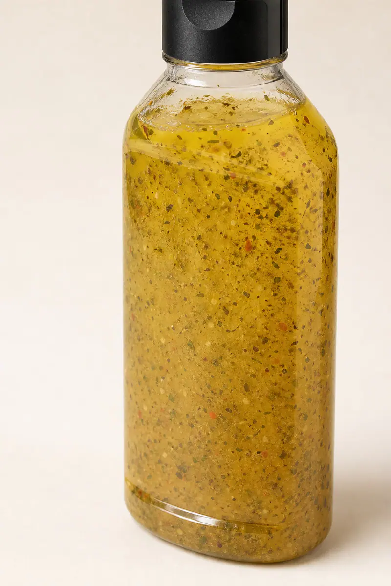 Bouteilles transparentes pour vinaigrette détail du matériau et de la fabrication