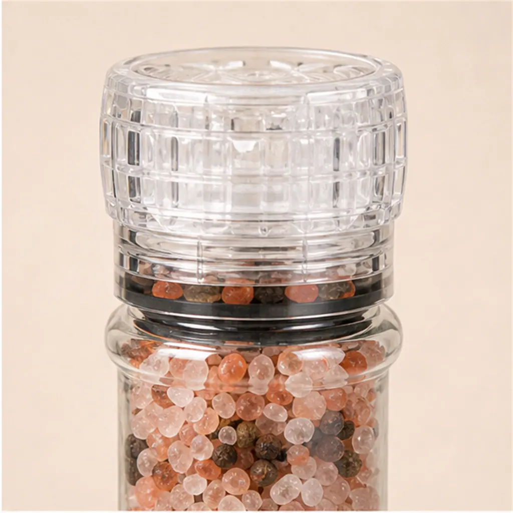 Moulin à épices haut transparent 250 ml détail du bouchon et de l'étanchéité