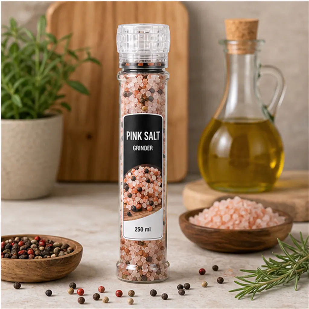 Moulin à épices haut transparent 250 ml – utilisation pour le conditionnement alimentaire