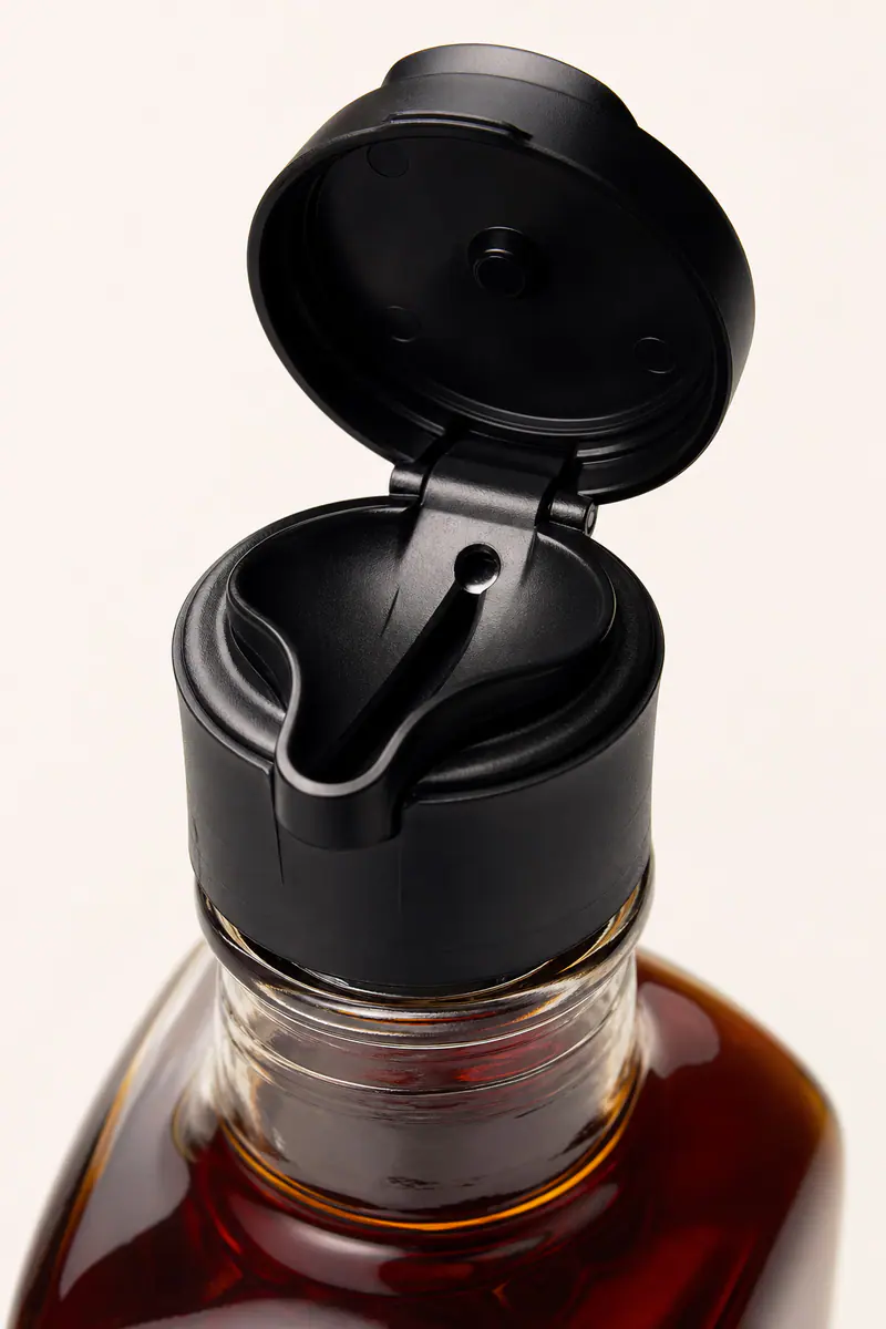 Bouteilles de sauce soja avec verseur doseur détail du bouchon et de l'étanchéité