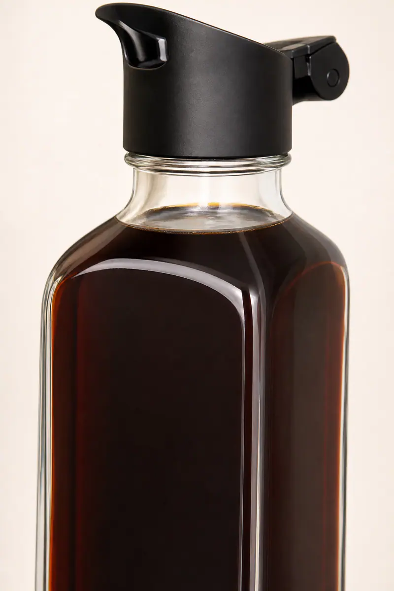 Bouteilles de sauce soja avec verseur doseur détail du matériau et de la fabrication