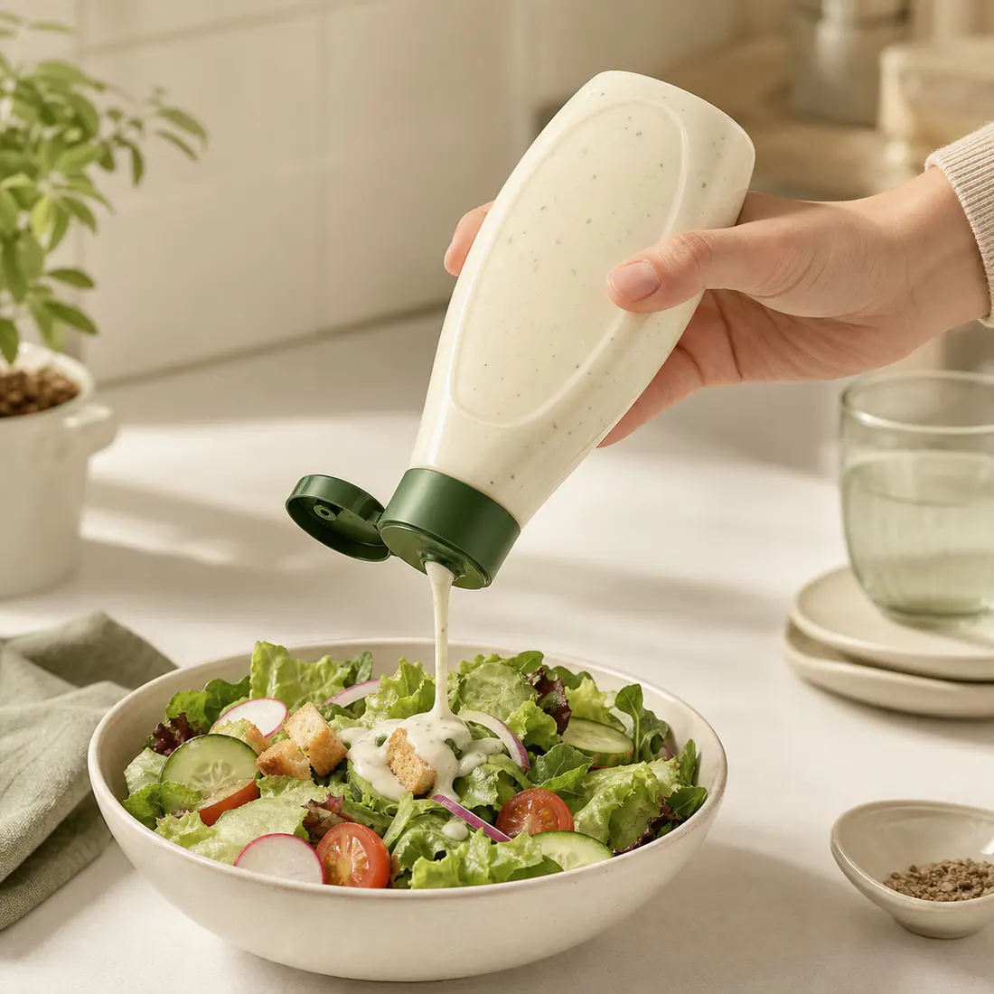 Bouteilles pour vinaigrette avec bouchon Disc-Top – utilisation pour le conditionnement alimentaire