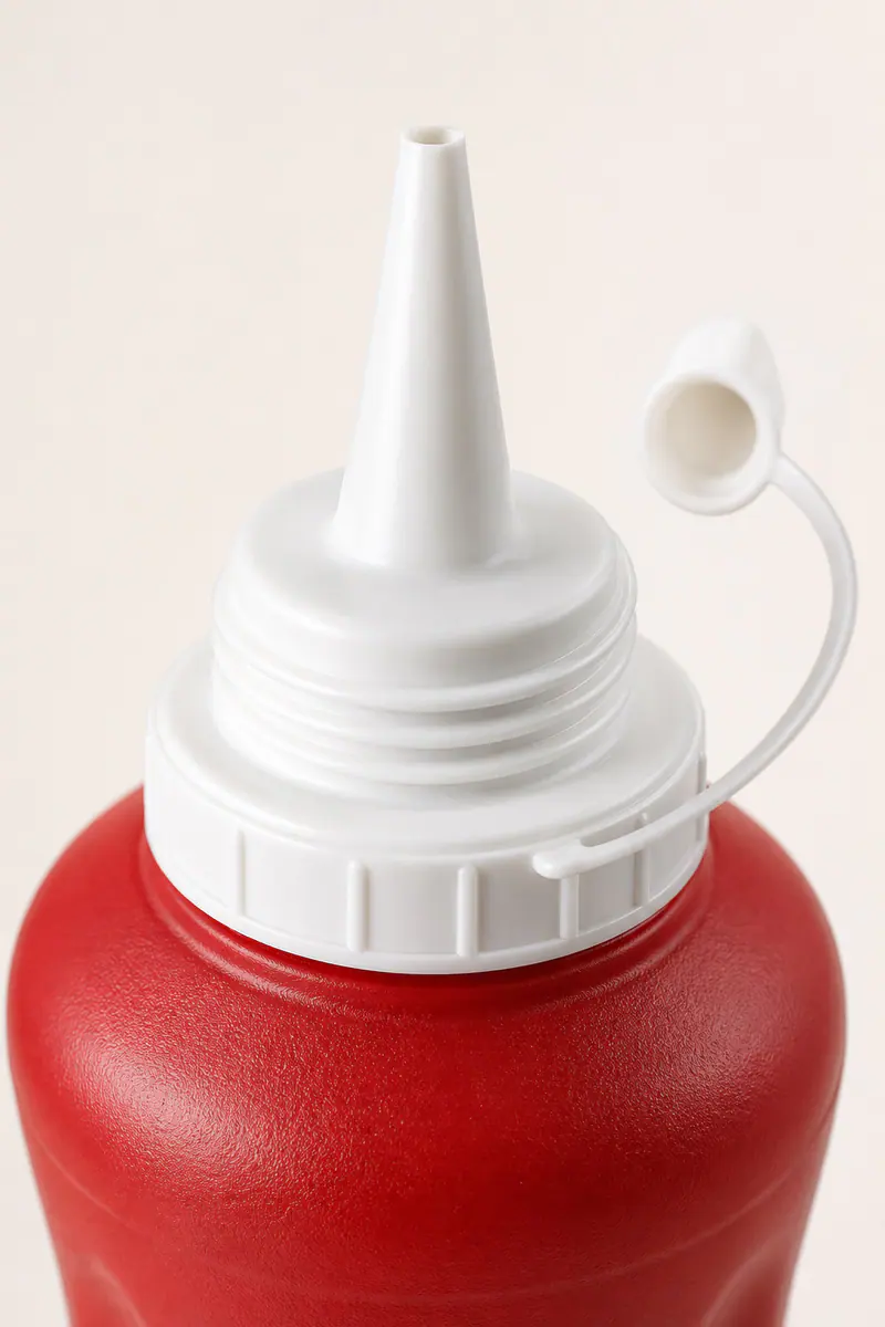 Bouteilles de ketchup pour la restauration détail du bouchon et de l'étanchéité