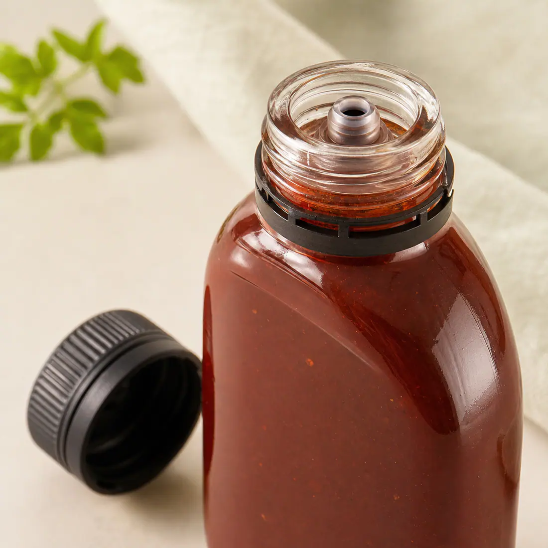 Bouteilles en verre pour condiments détail du bouchon et de l'étanchéité