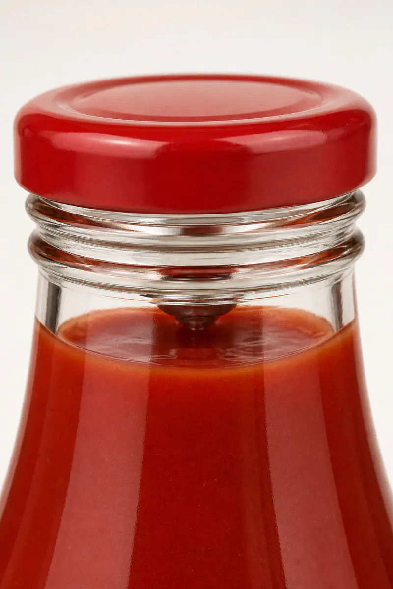 Bouteille en verre pour ketchup détail du bouchon et de l'étanchéité