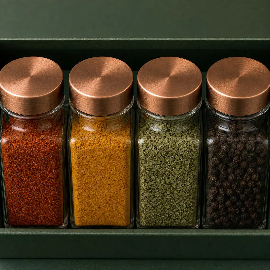Coffrets de pots à épices en verre détail du bouchon et de l'étanchéité