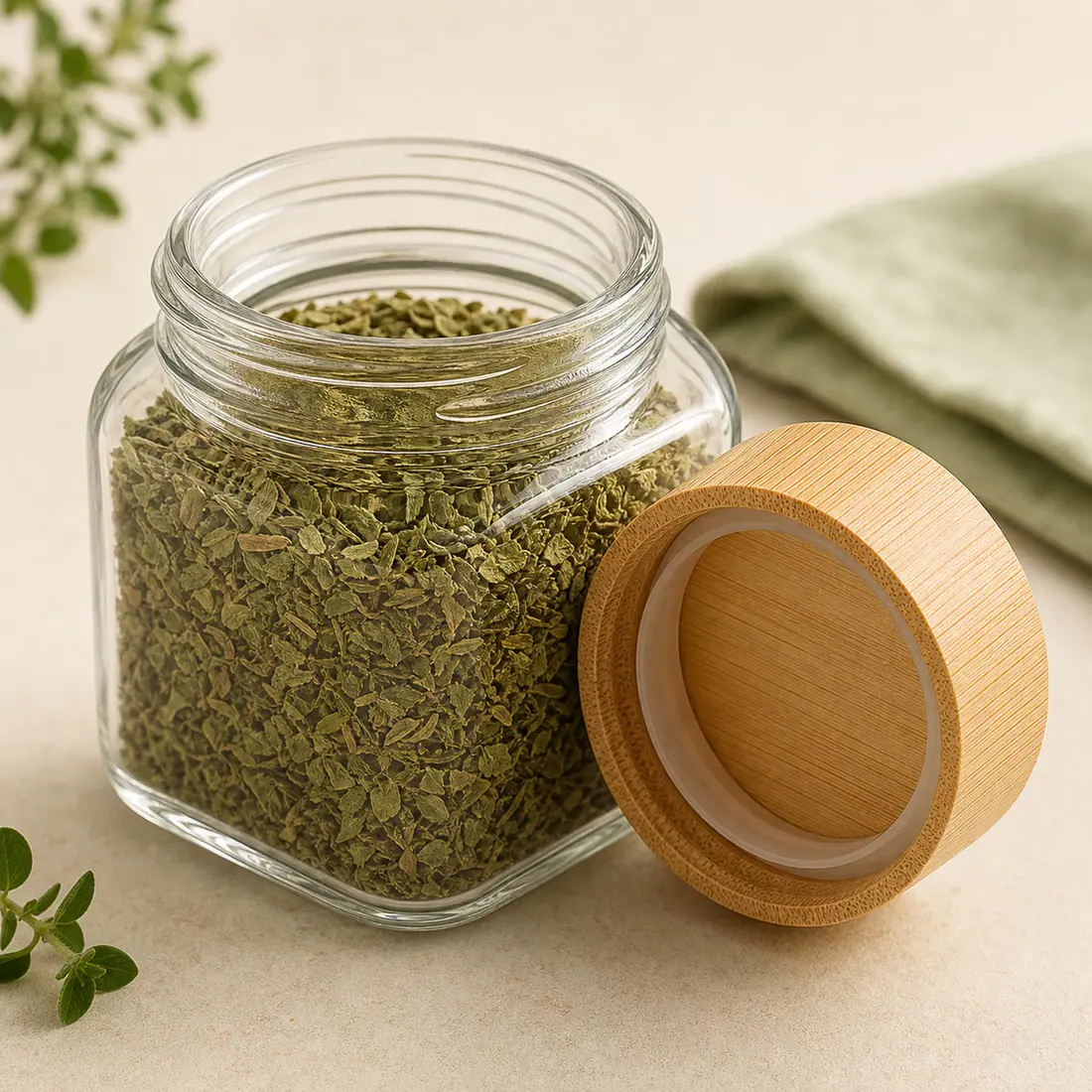 Pots à épices en verre avec couvercle détail du bouchon et de l'étanchéité