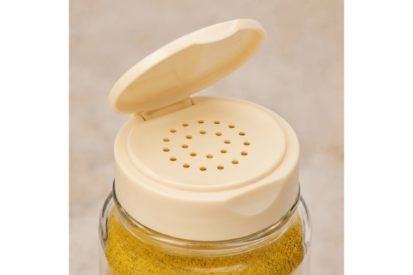 Pots à épices en verre avec couvercle saupoudreur détail du bouchon et de l'étanchéité