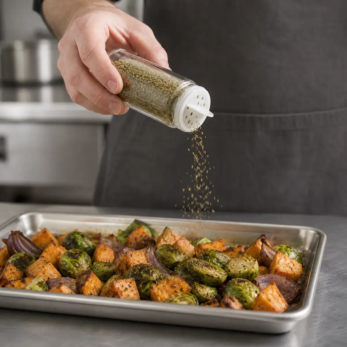 Saupoudreuses à épices en verre en situation d'utilisation