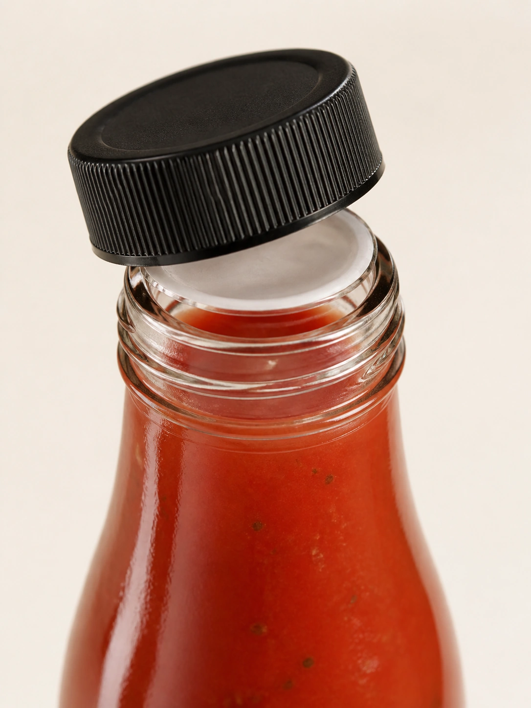 Bouteille en verre pour sauce tomate 33 cl détail du bouchon et de l'étanchéité