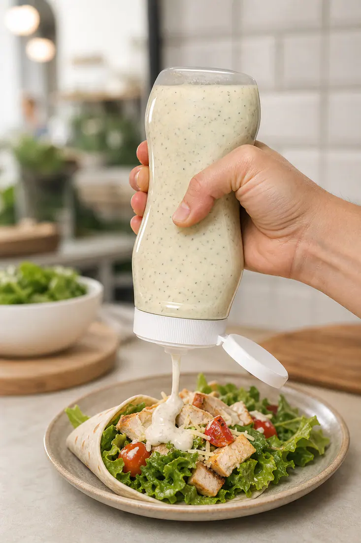 Flacons inversés pour vinaigrette avec valve – utilisation pour le conditionnement alimentaire