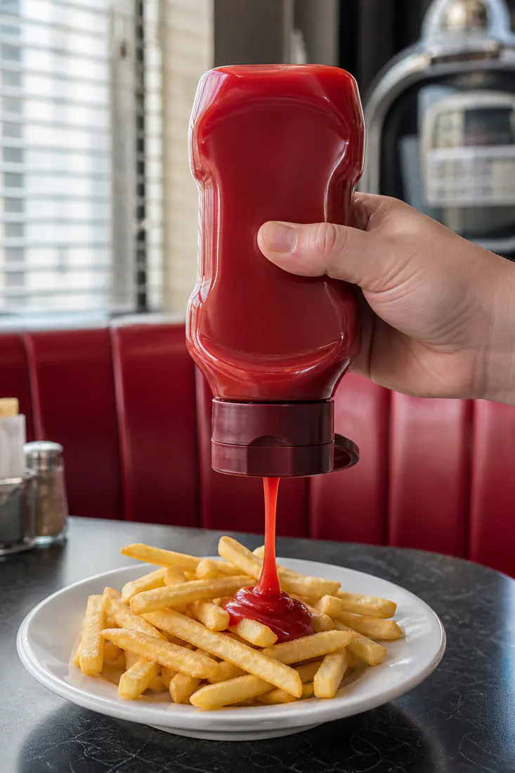 Bouteille inversée pour ketchup – utilisation pour le conditionnement alimentaire