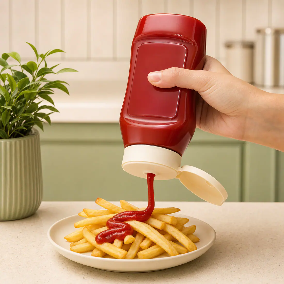 Bouteilles pour ketchup en situation d'utilisation