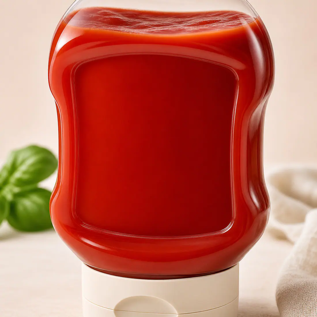 Flacon souple inversé pour ketchup détail du matériau et de la fabrication