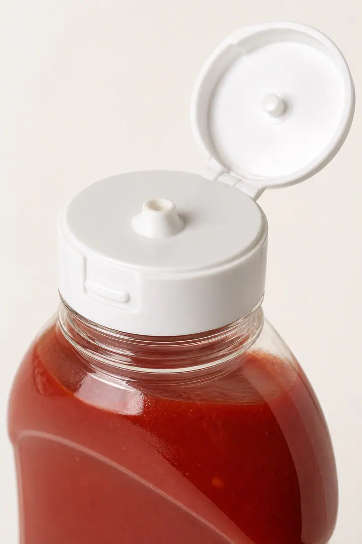 Flacon souple pour ketchup détail du bouchon et de l'étanchéité
