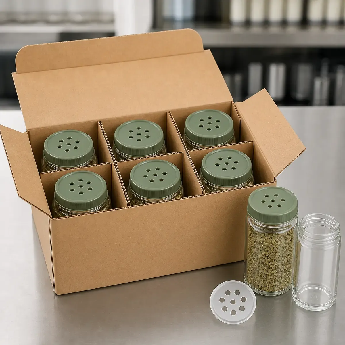 Saupoudreuse en verre à gros trous pour herbes détail du matériau et de la fabrication