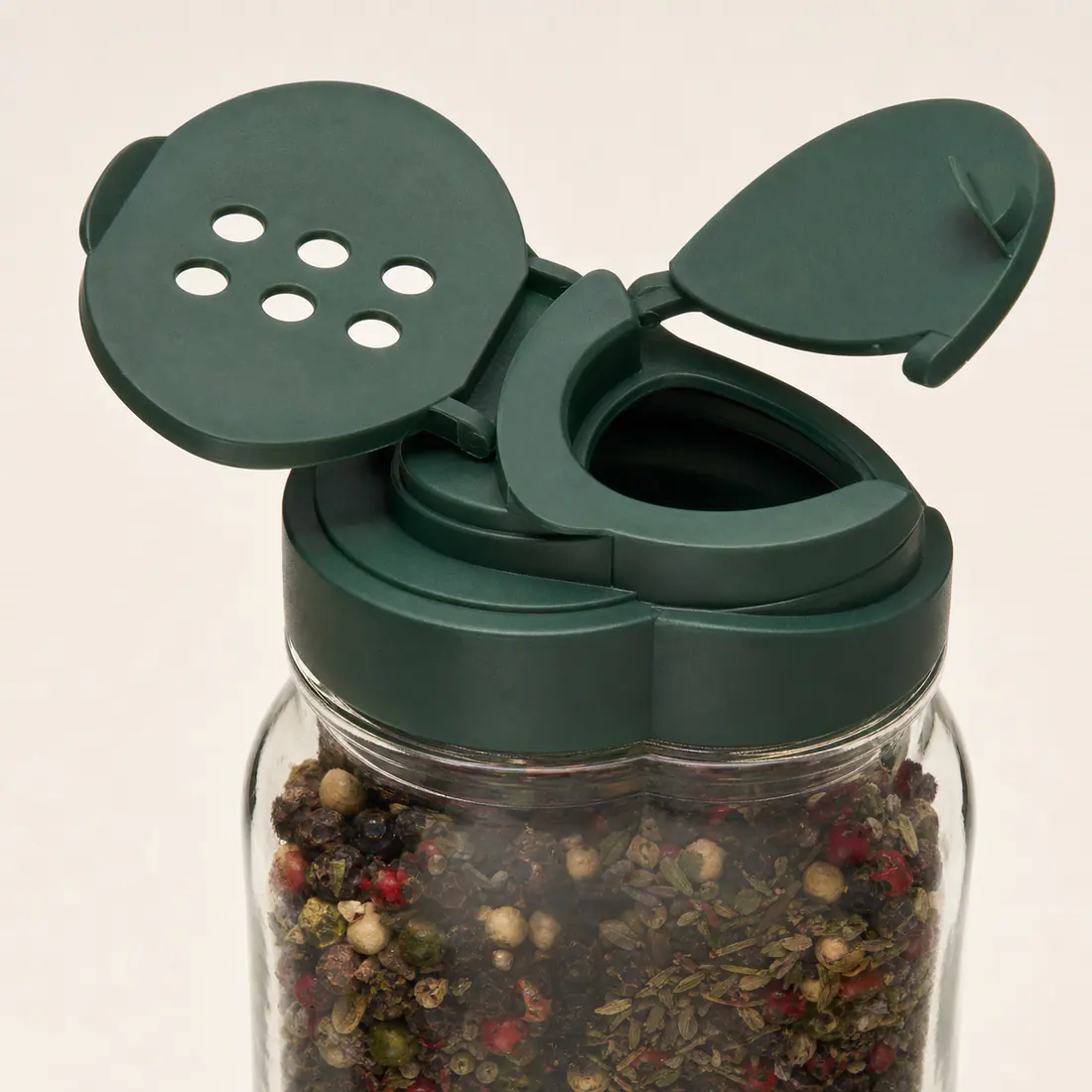 Pots à épices ronds en verre détail du bouchon et de l'étanchéité