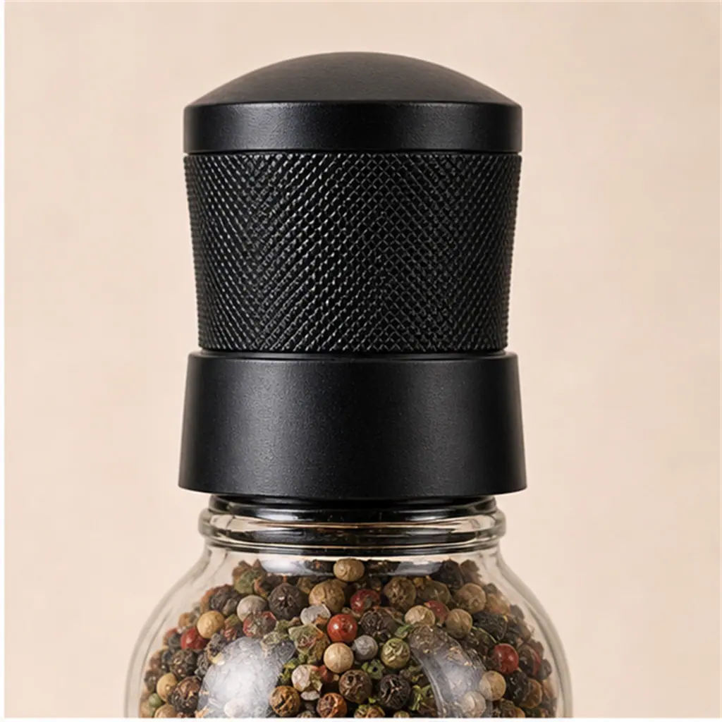 Moulin à épices arrondi en verre 350 ml détail du bouchon et de l'étanchéité