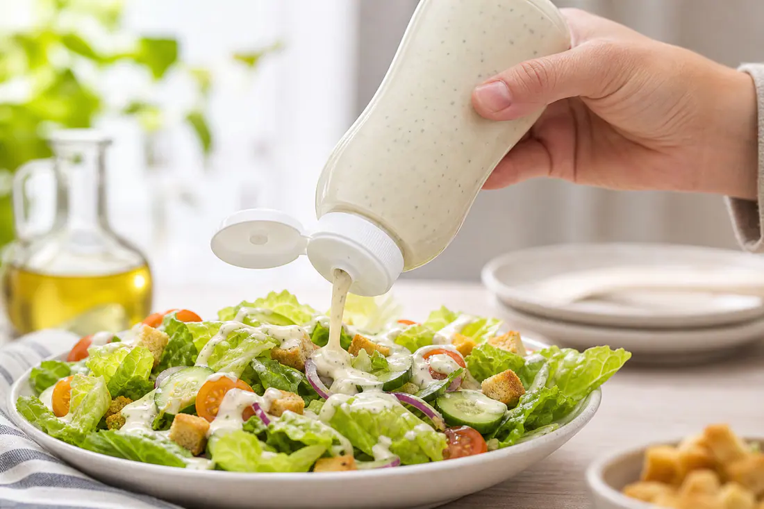 Bouteilles pour vinaigrettes en situation d'utilisation