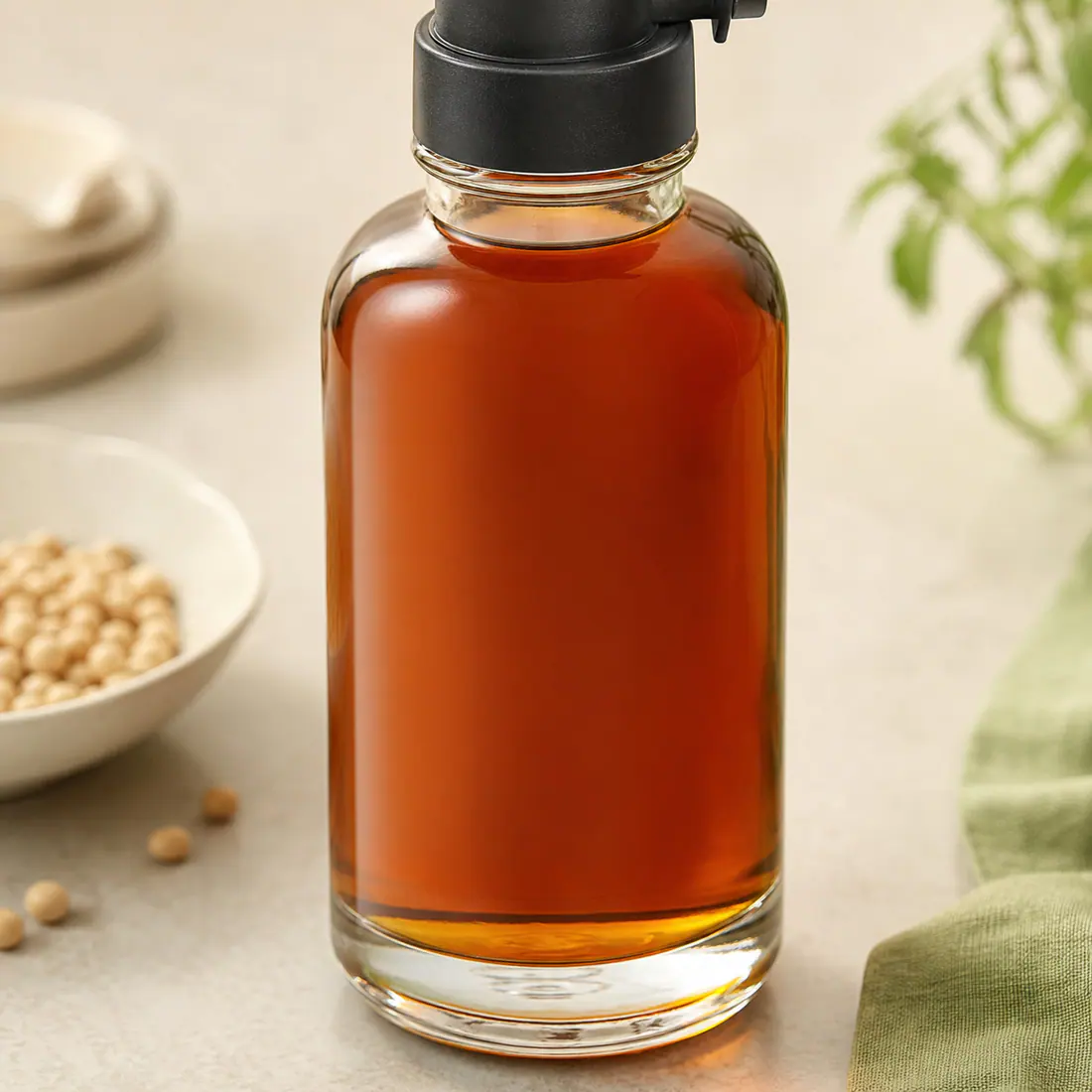 Bouteilles pour sauce soja, huile et vinaigre détail du matériau et de la fabrication