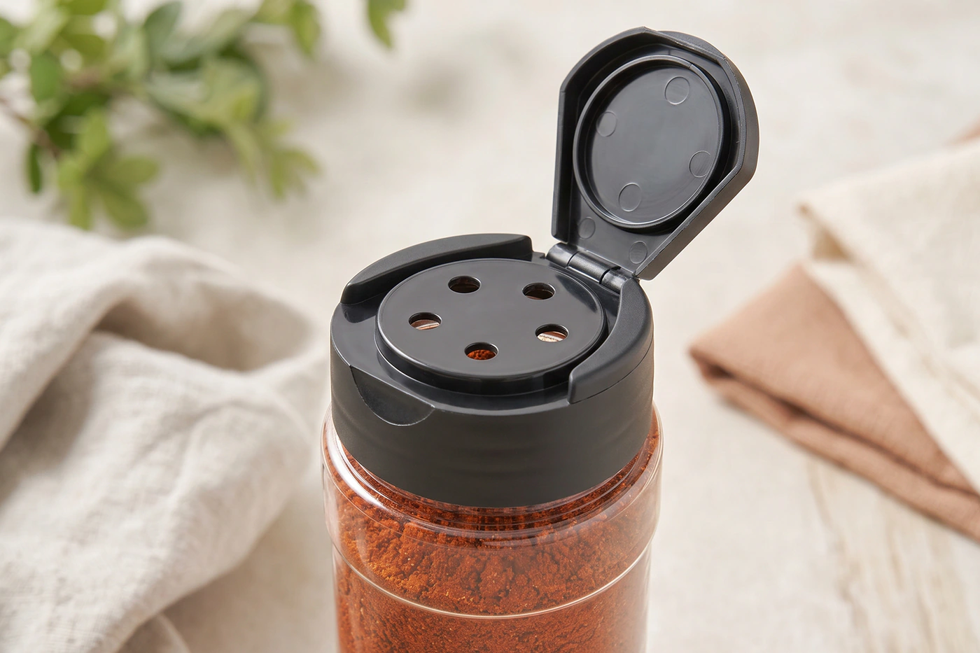 Pots à épices avec saupoudreur détail du bouchon et de l'étanchéité