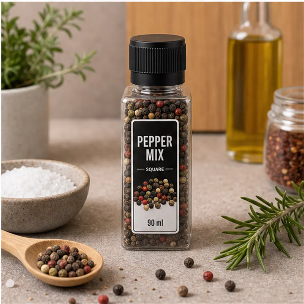 Moulin à poivre carré, tête noire, 90 ml – utilisation pour le conditionnement alimentaire