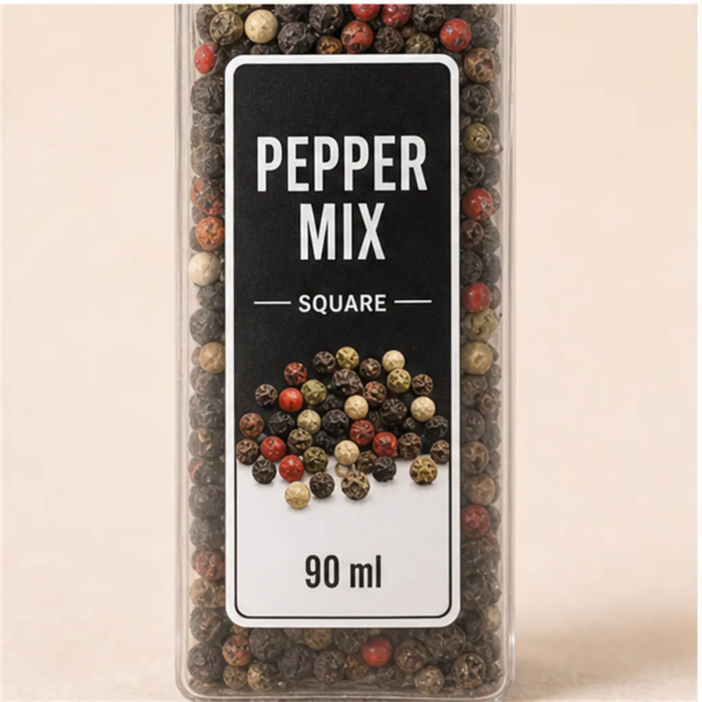 Moulin à poivre carré, tête noire, 90 ml détail du matériau et de la fabrication