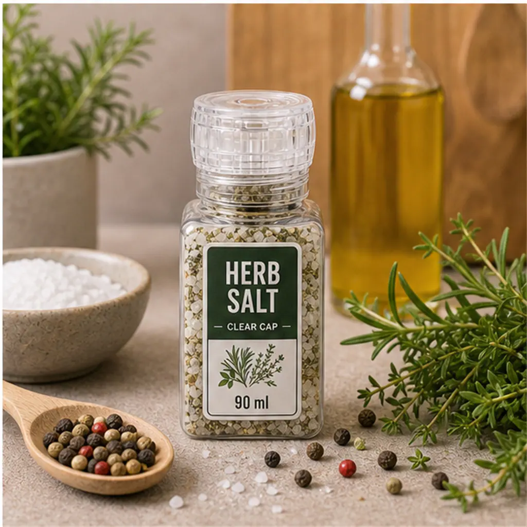 Moulin à épices carré, tête transparente, 90 ml – utilisation pour le conditionnement alimentaire