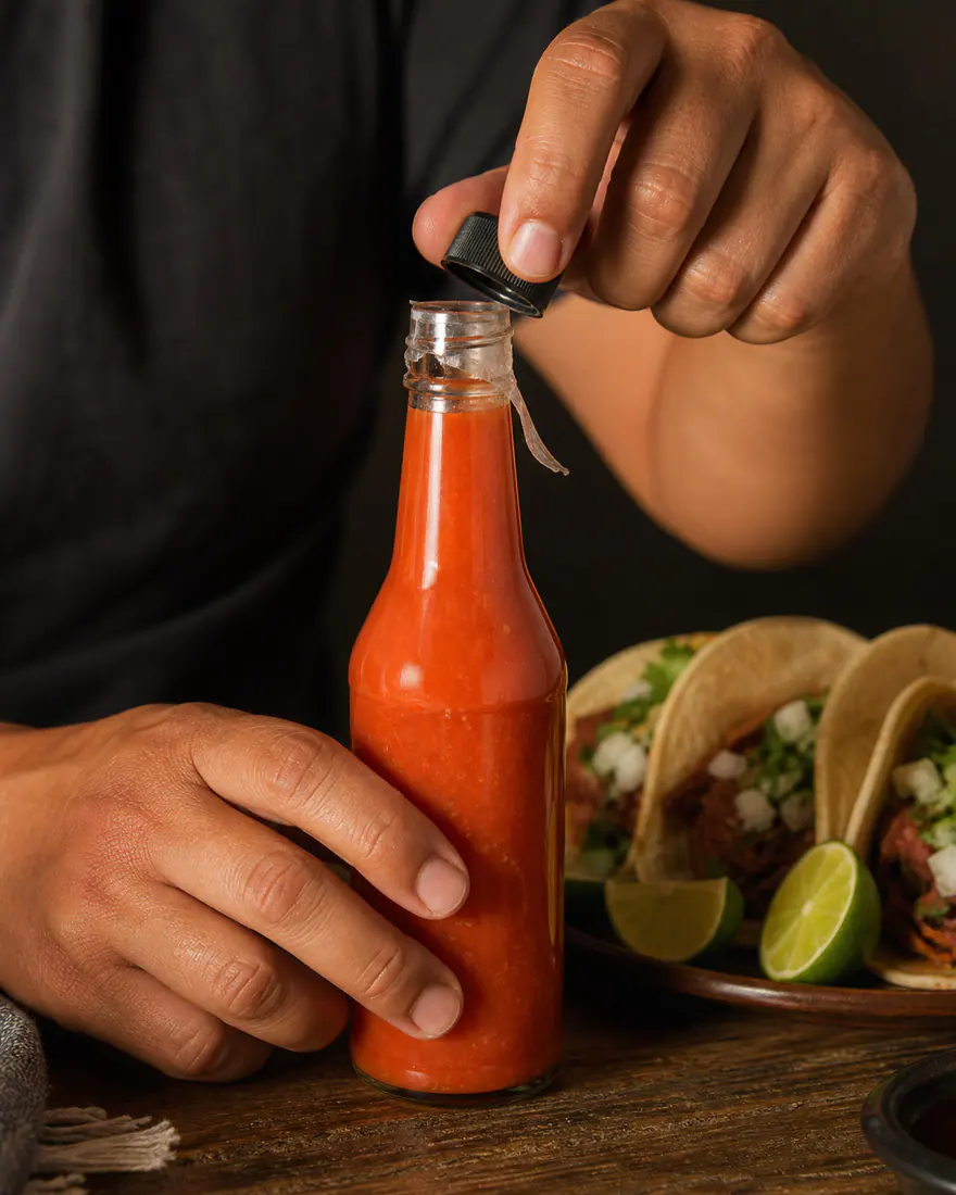 Bouteilles pour sauce piquante avec témoin d'ouverture – utilisation pour le conditionnement alimentaire