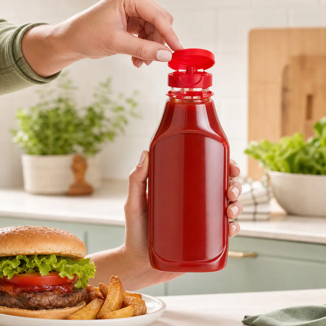 Bouteilles de ketchup avec témoin d'ouverture – utilisation pour le conditionnement alimentaire