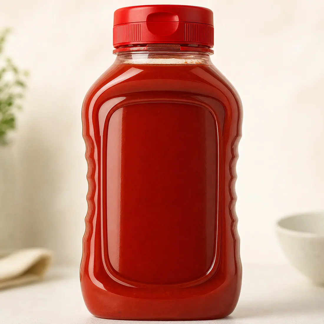 Bouteilles de ketchup avec témoin d'ouverture détail du matériau et de la fabrication