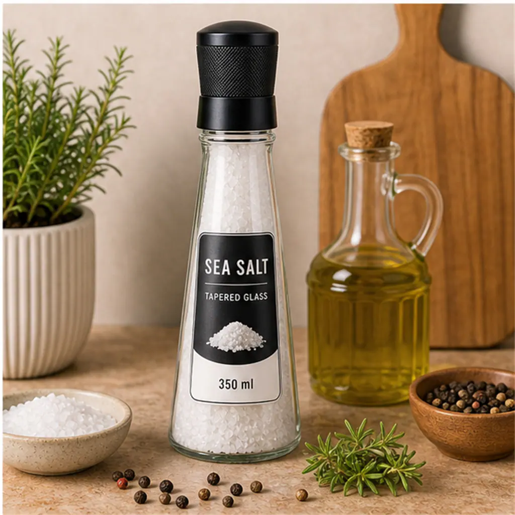 Moulin à sel conique en verre 350 ml – utilisation pour le conditionnement alimentaire