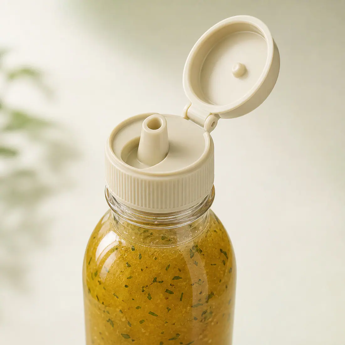 Bouteilles verseuses pour vinaigrette détail du bouchon et de l'étanchéité