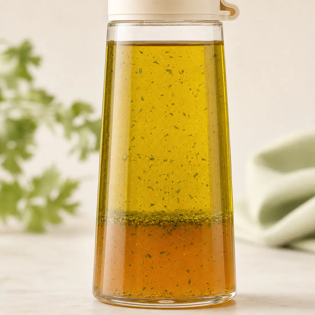 Bouteilles verseuses pour vinaigrette détail du matériau et de la fabrication
